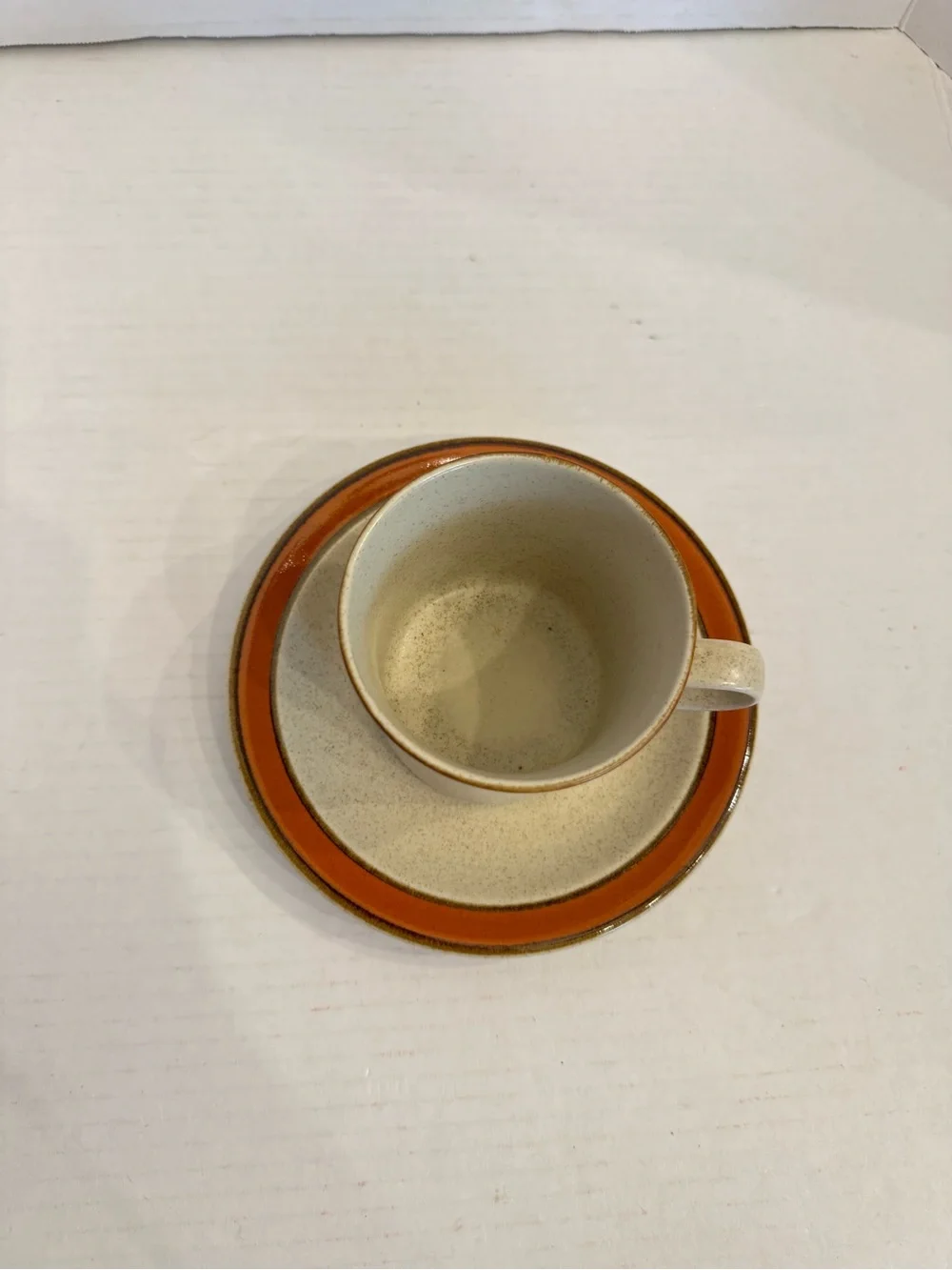 2 Sets of Sears Sahara Orange Flat Cup & Saucer Discontinued Stoneware Japan